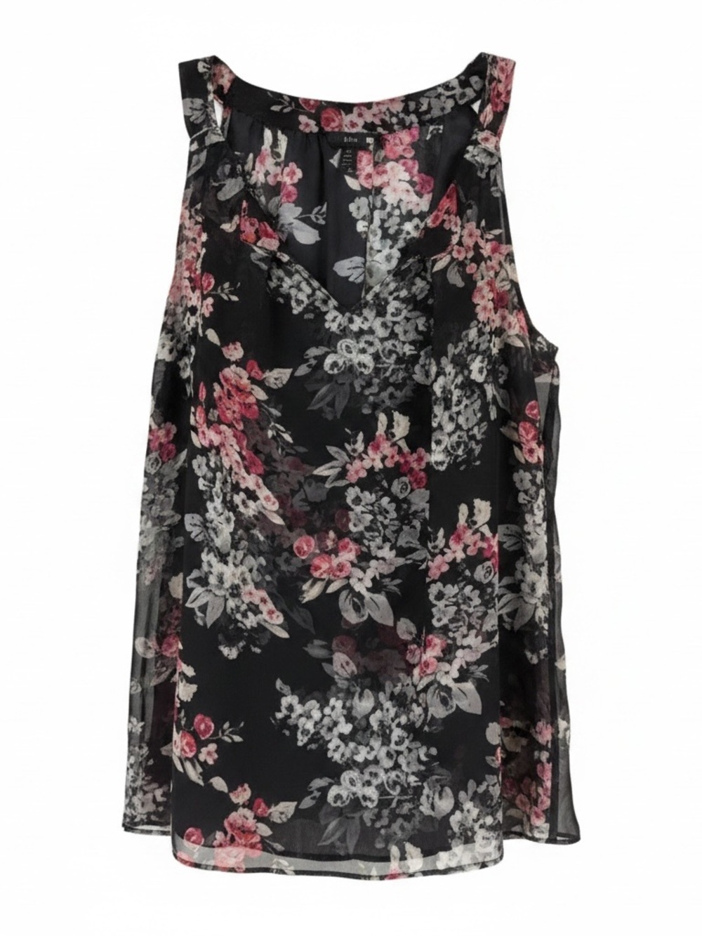 White House Black Market Floral Chiffon Blouse - Black and Pink